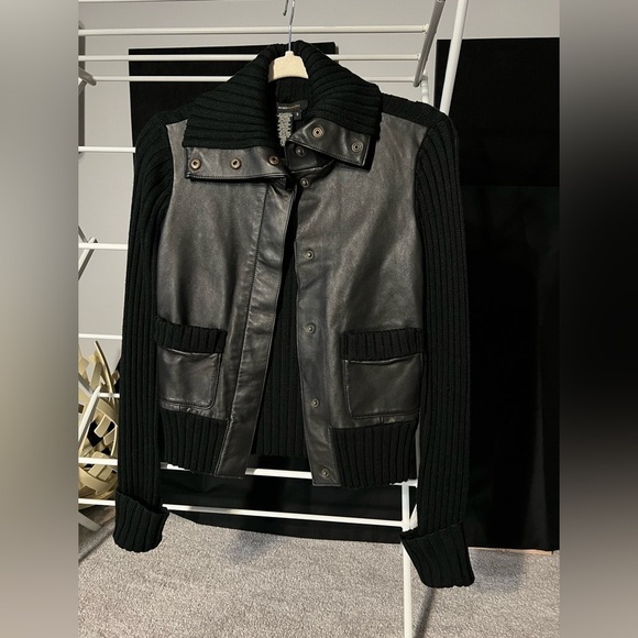 BCBG Max Azria black leather and sweater jacket EUC size S - Picture 1 of 7
